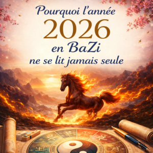 Année 2026 en astrologie chinoise, Bing Wu Cheval de Feu, illustration symbolique BaZi