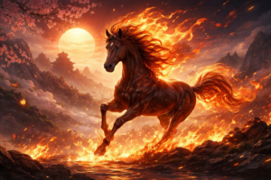 Cheval de Feu 2026 Bing Wu symbolisant l’énergie Yang et la dynamique du Feu en astrologie chinoise