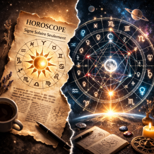 Illustration représentant la différence entre horoscope basé sur le signe solaire et astrologie occidentale fondée sur le thème natal complet