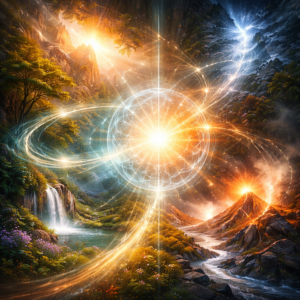 Cycles énergétiques révélant les dynamiques d’une structure énergétique dans un paysage symbolique.